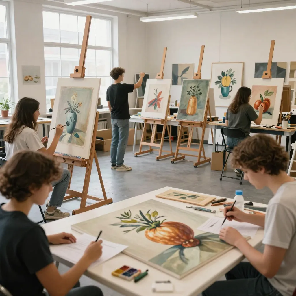 Student artwork showcasing color study techniques