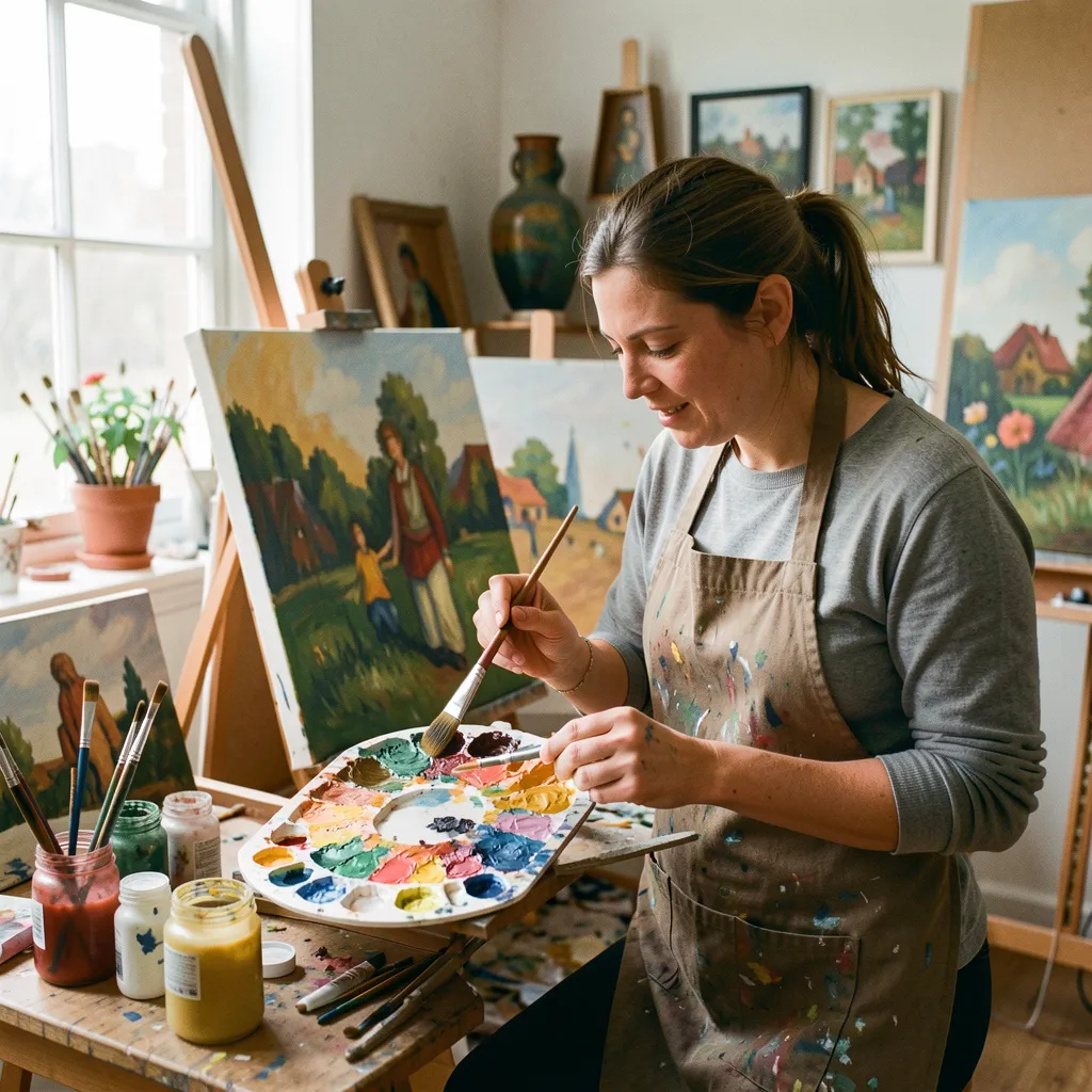 Advanced student painting demonstrating composition skills